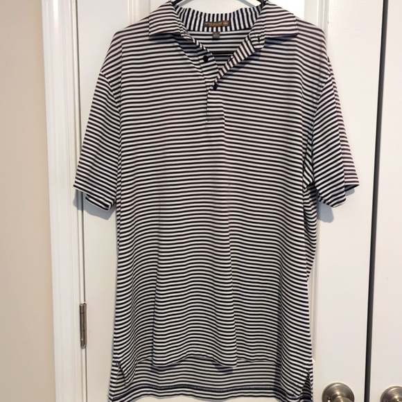 Peter Millar Summer Comfort Golf Polo Shirt Mens Large Striped White Blue-517 - Picture 1 of 8